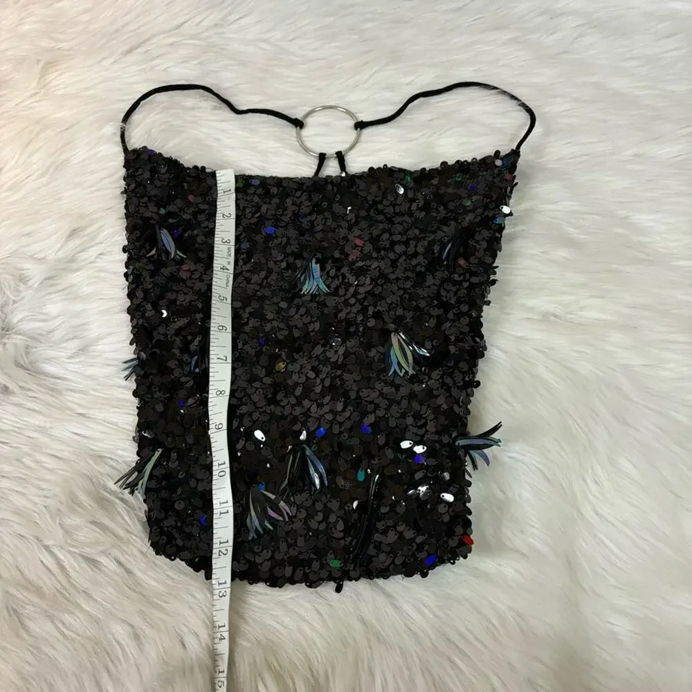 NWT Free People Black Sequins Sexy Party Tank Top Size Medium 0786